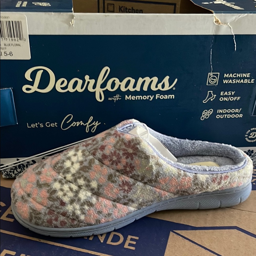 Dearfoams Pink and Blue Plush Slippers - Picture 1 of 4